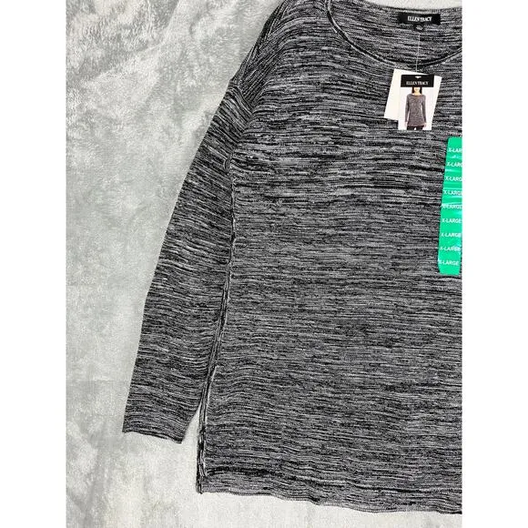Ellen Tracy NWT Space Dye Knit Sweater XL Black White Round Neck Minimalist