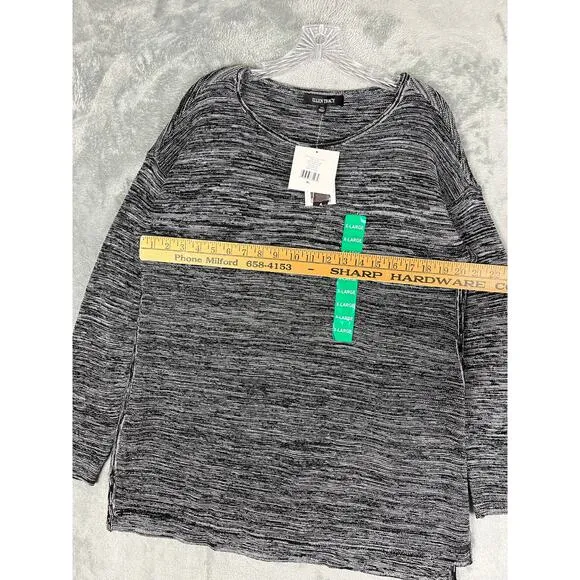 Ellen Tracy NWT Space Dye Knit Sweater XL Black White Round Neck Minimalist