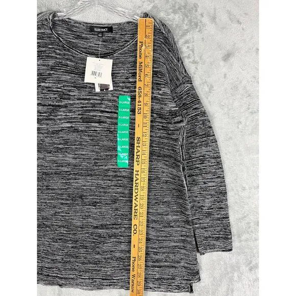 Ellen Tracy NWT Space Dye Knit Sweater XL Black White Round Neck Minimalist