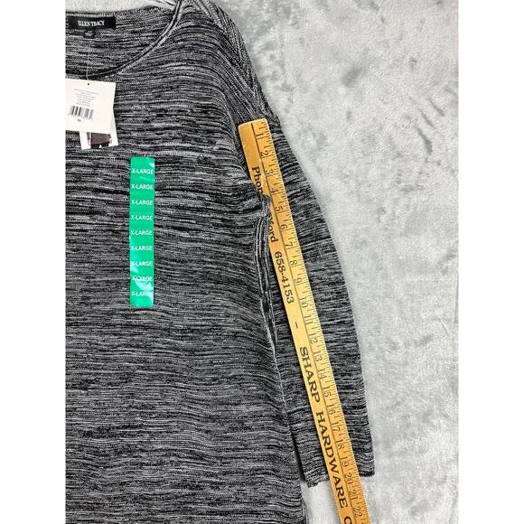 Ellen Tracy NWT Space Dye Knit Sweater XL Black White Round Neck Minimalist