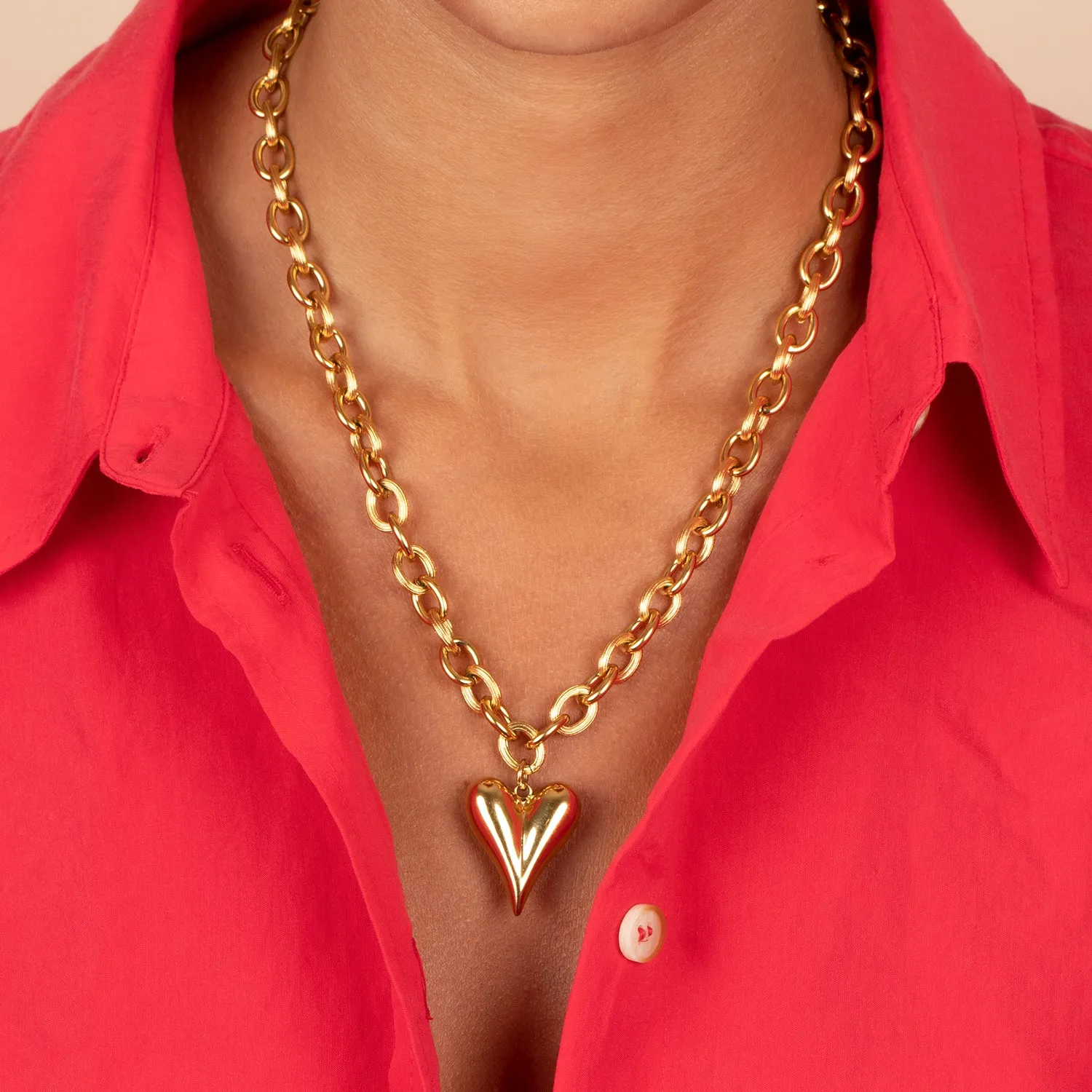Elongated Puffy Heart Pendant Necklace
