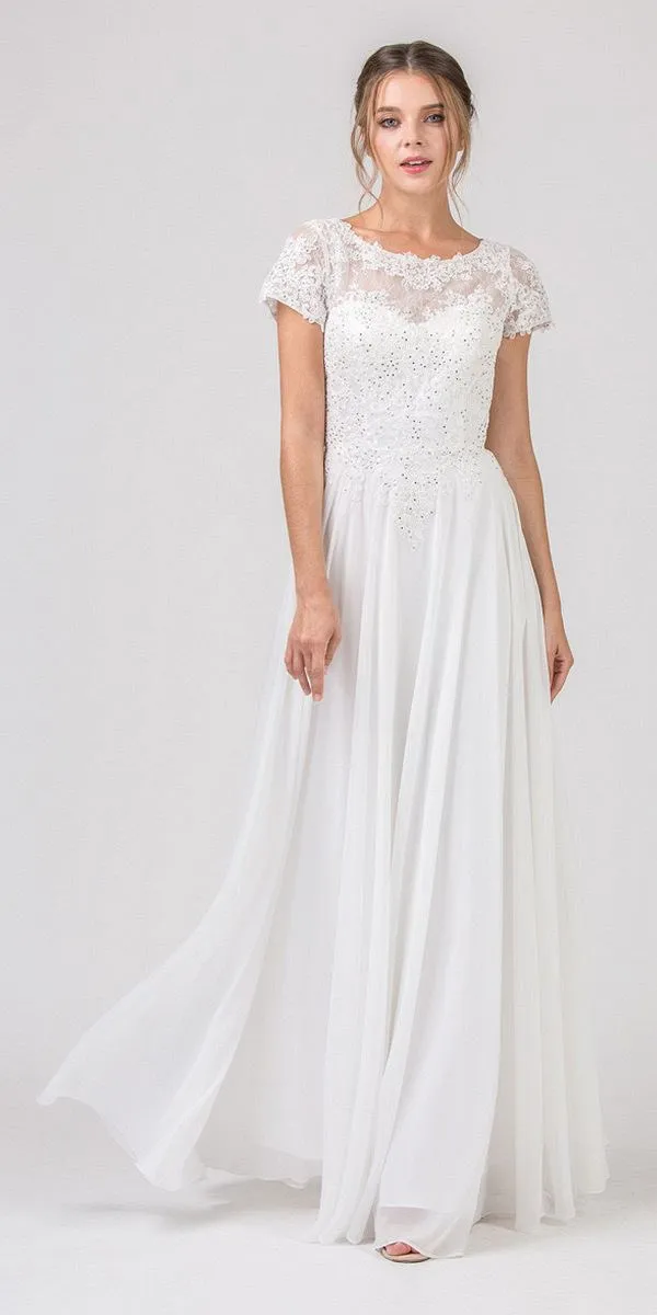 Eureka 4909 Short Sleeves Applique Bodice A-Line Long Dress