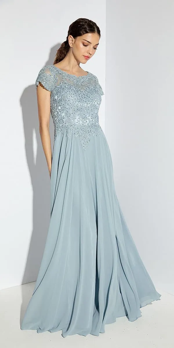 Eureka 4909 Short Sleeves Applique Bodice A-Line Long Dress