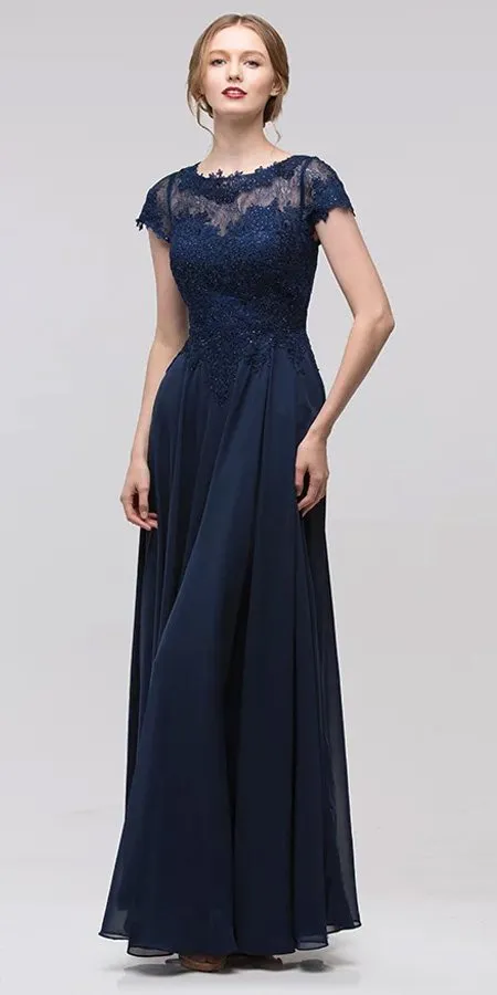 Eureka 4909 Short Sleeves Applique Bodice A-Line Long Dress