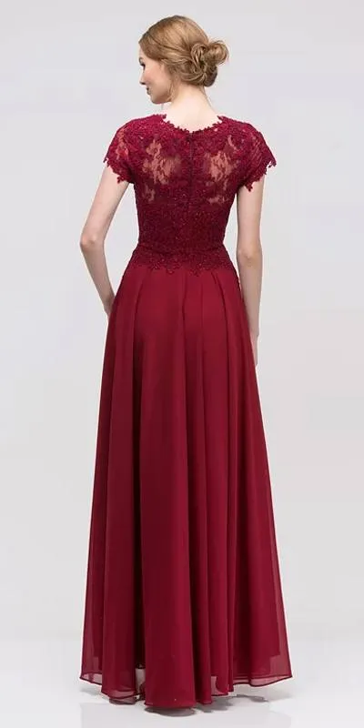 Eureka 4909 Short Sleeves Applique Bodice A-Line Long Dress