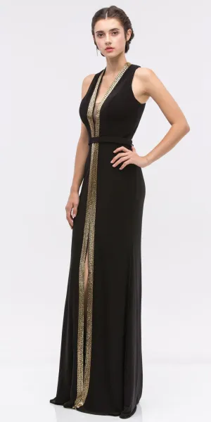 Eureka 6030 Plunging Neck Sleeveless Fit and Flare Evening Gown