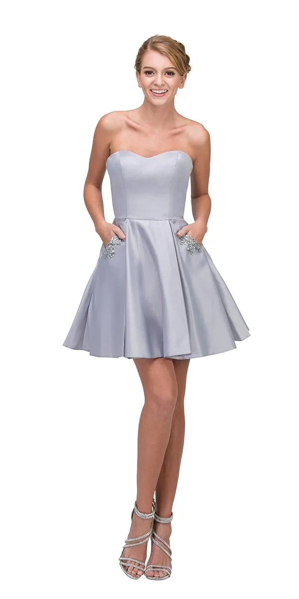Eureka 6622 Strapless Short A-Line Dress with Pockets