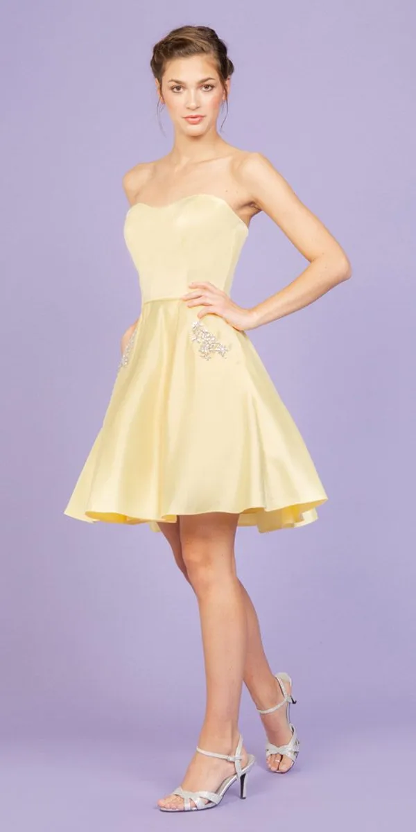 Eureka 6622 Strapless Short A-Line Dress with Pockets