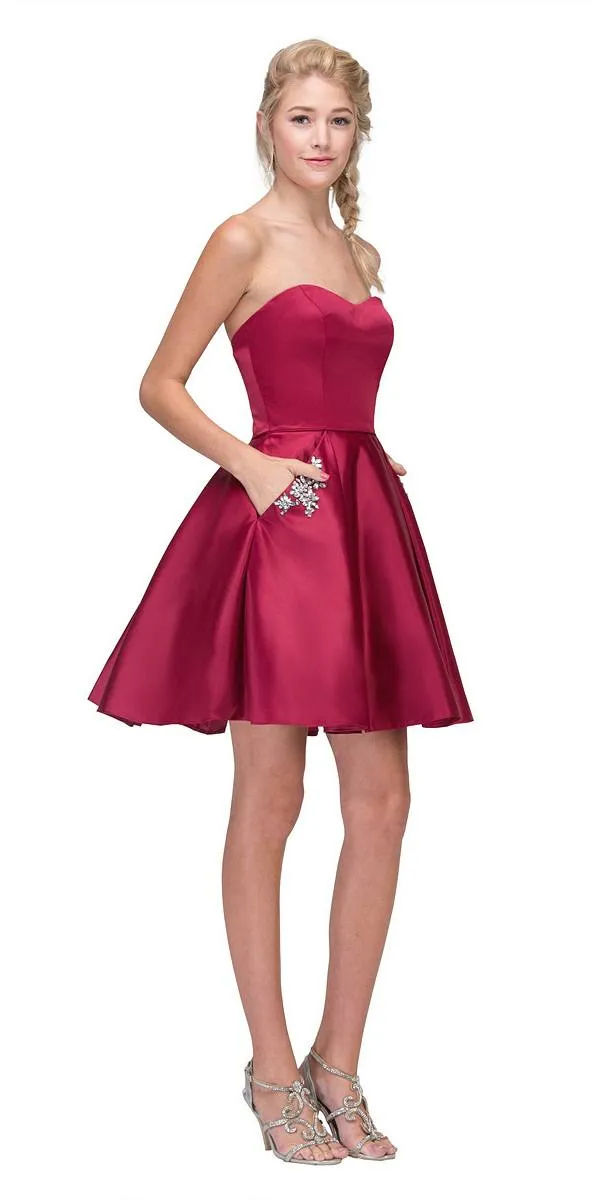 Eureka 6622 Strapless Short A-Line Dress with Pockets