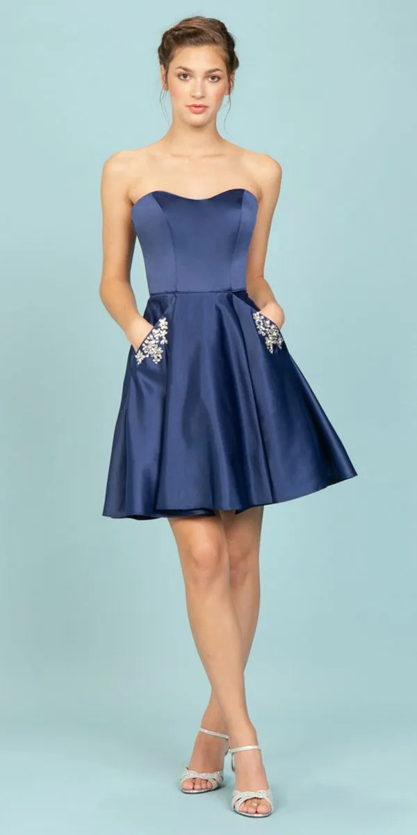 Eureka 6622 Strapless Short A-Line Dress with Pockets