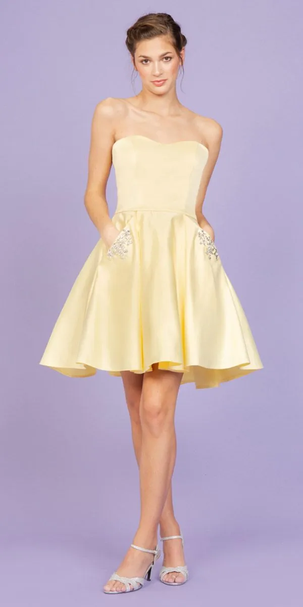 Eureka 6622 Strapless Short A-Line Dress with Pockets