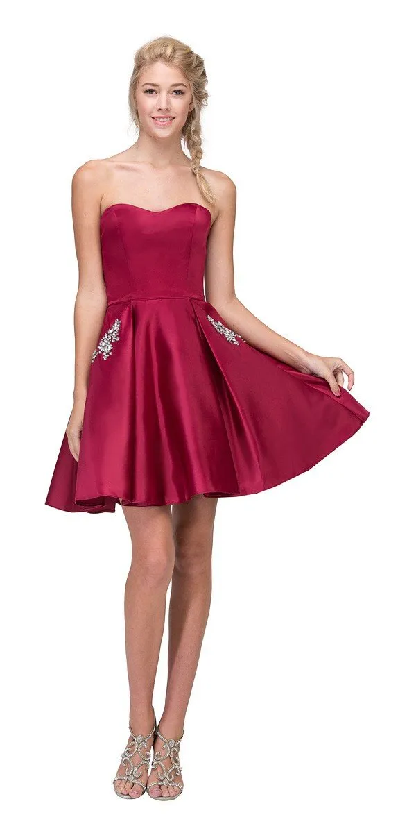 Eureka 6622 Strapless Short A-Line Dress with Pockets