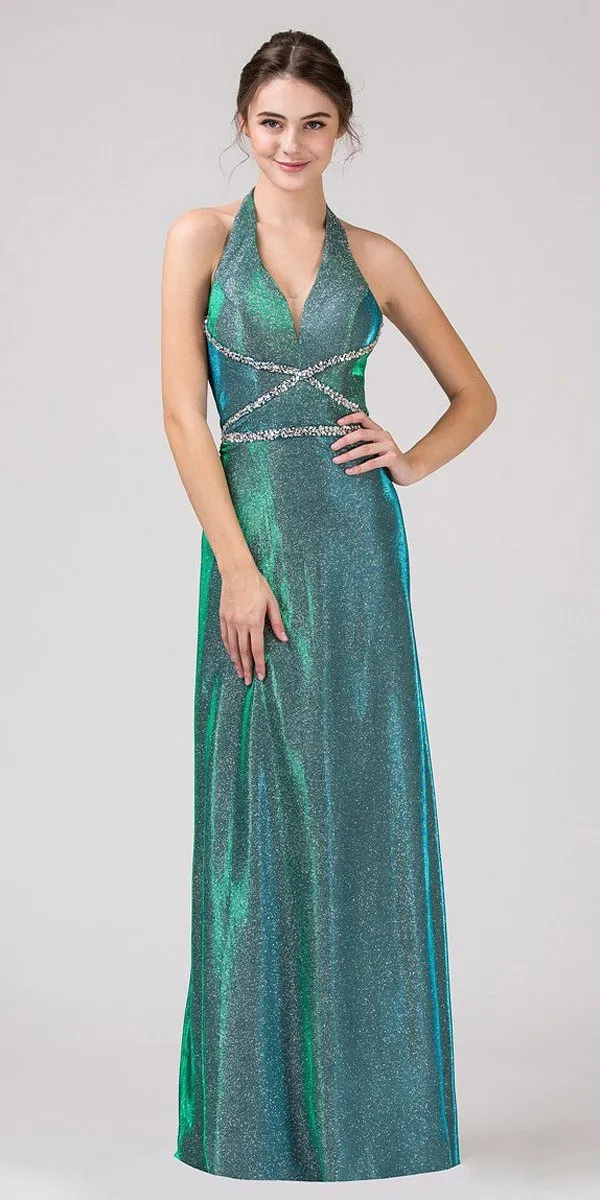 Eureka 8700 Halter Shimmering Long Dress V-Neck