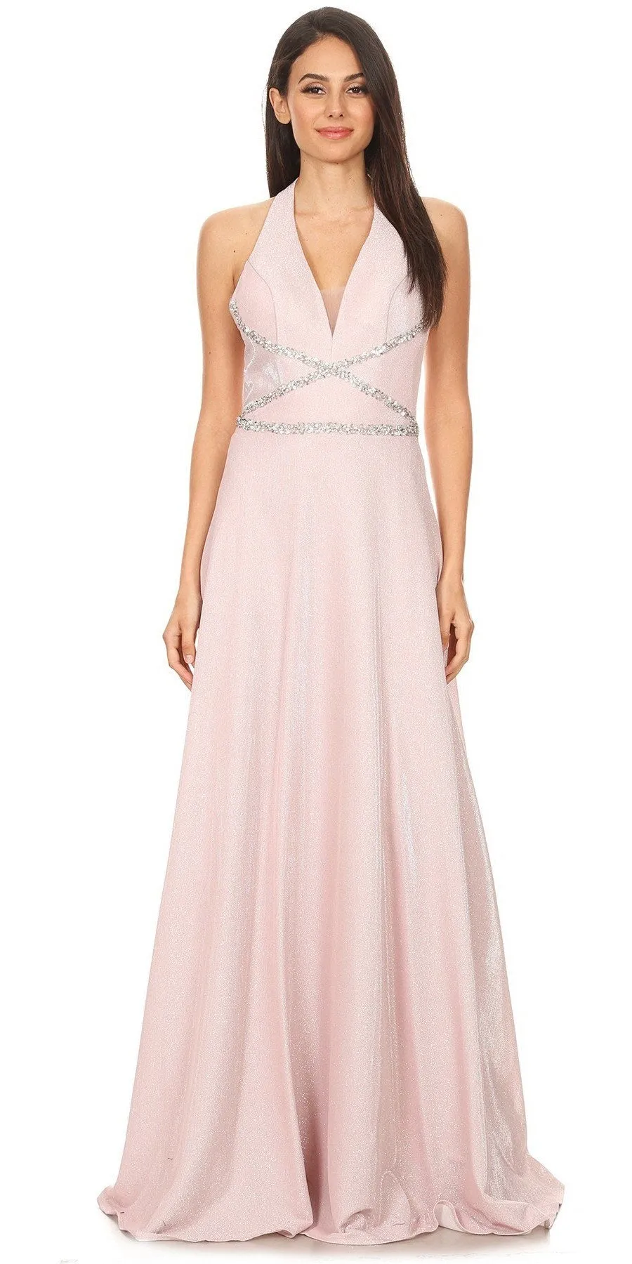 Eureka 8700 Halter Shimmering Long Dress V-Neck