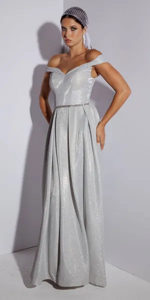 Eureka 9808 Off-Shoulder Long Dress with Side Slit and Pockets