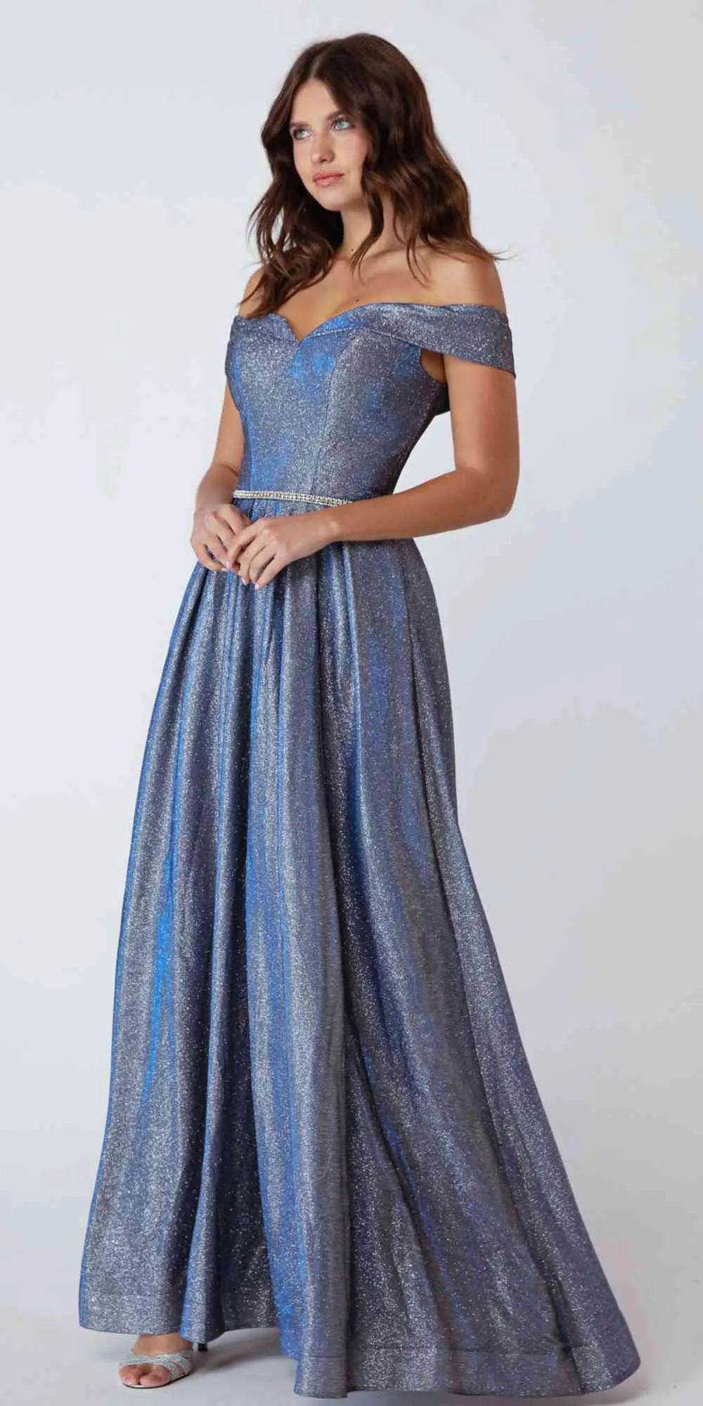 Eureka 9808 Off-Shoulder Long Dress with Side Slit and Pockets