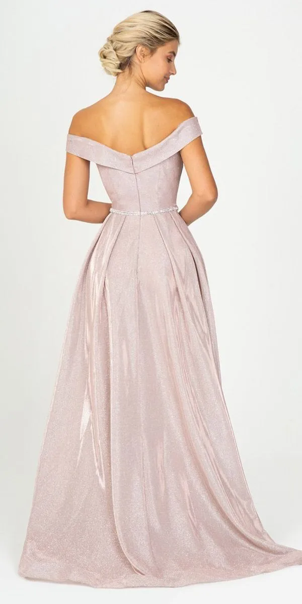 Eureka 9808 Off-Shoulder Long Dress with Side Slit and Pockets