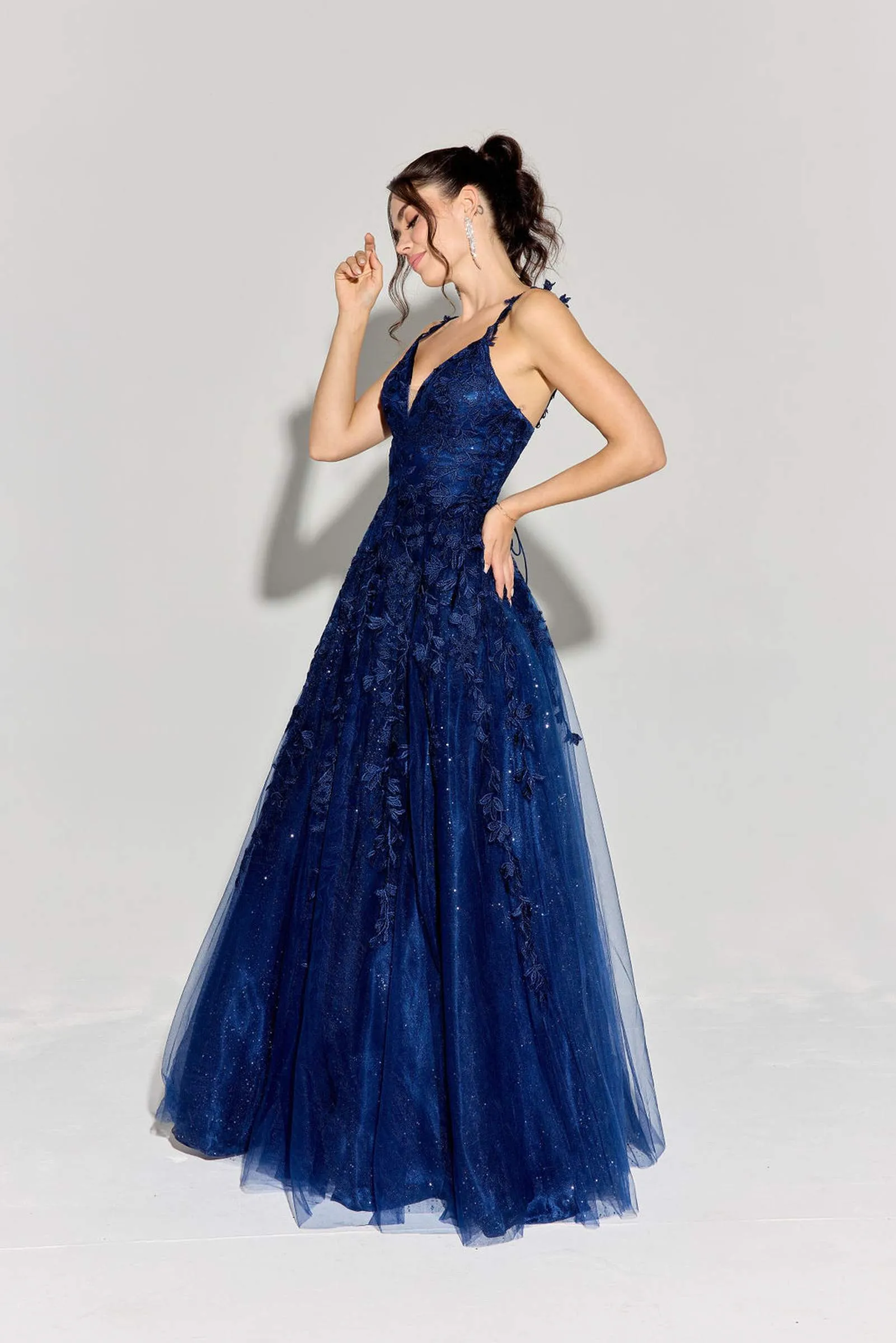 Eureka 9858 Floor Length A-Line Glitter Mesh Gown