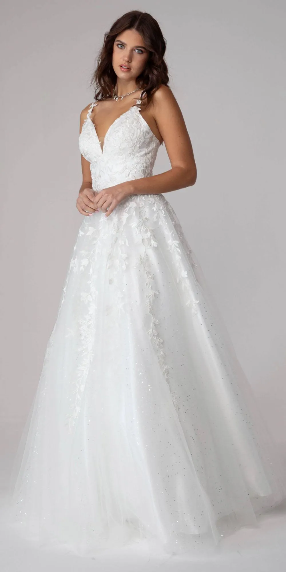 Eureka 9858 Floor Length A-Line Glitter Mesh Gown
