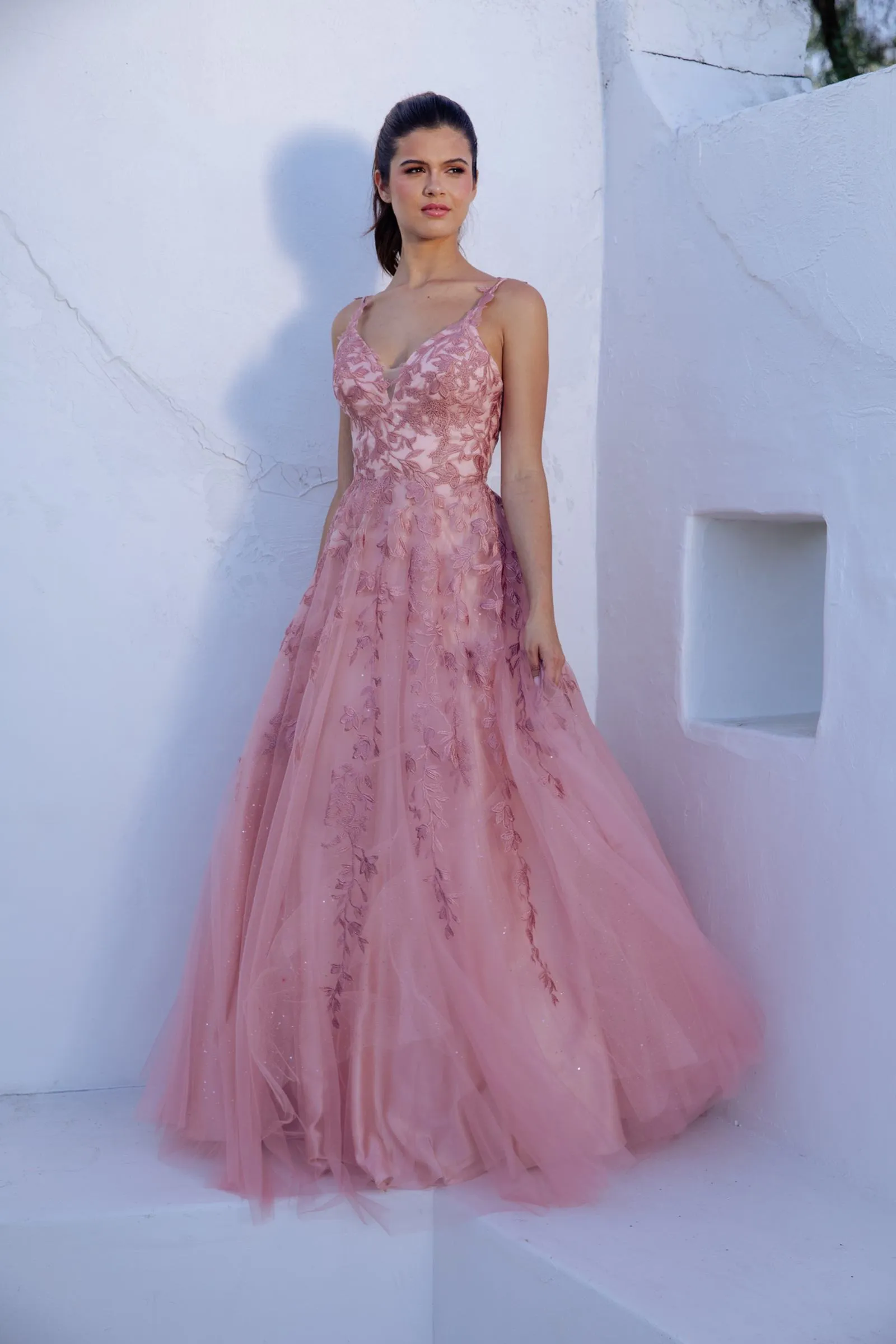 Eureka 9858 Floor Length A-Line Glitter Mesh Gown