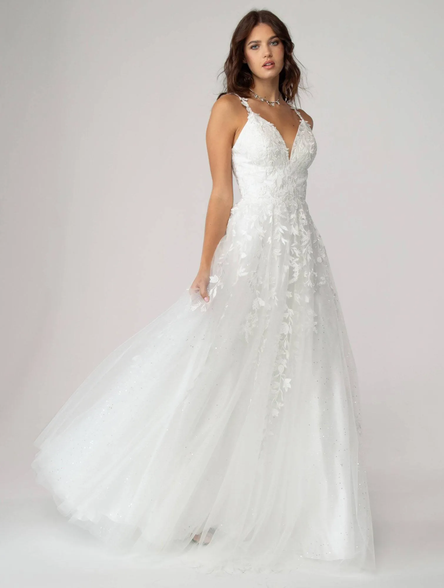 Eureka 9858 Floor Length A-Line Glitter Mesh Gown