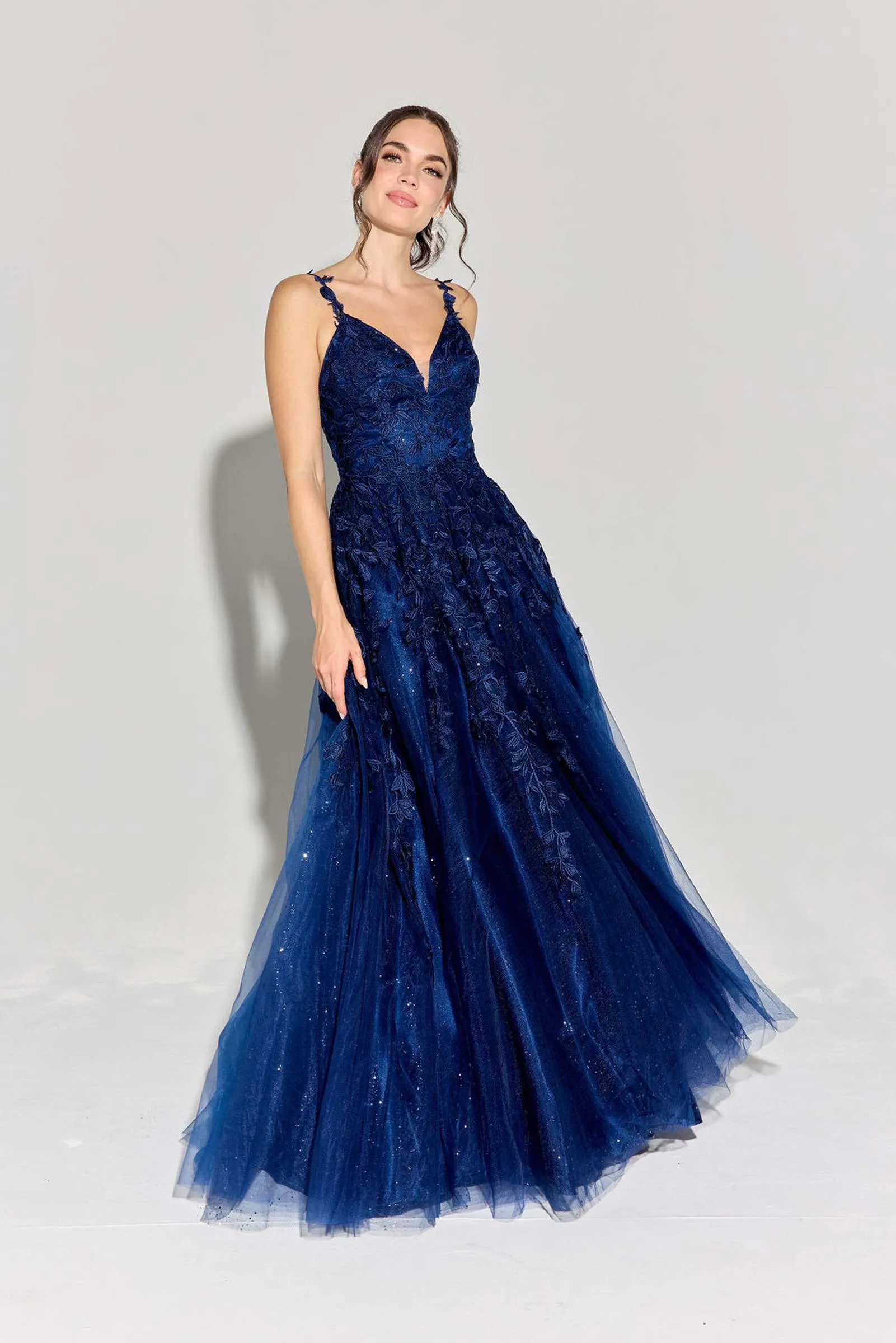 Eureka 9858 Floor Length A-Line Glitter Mesh Gown
