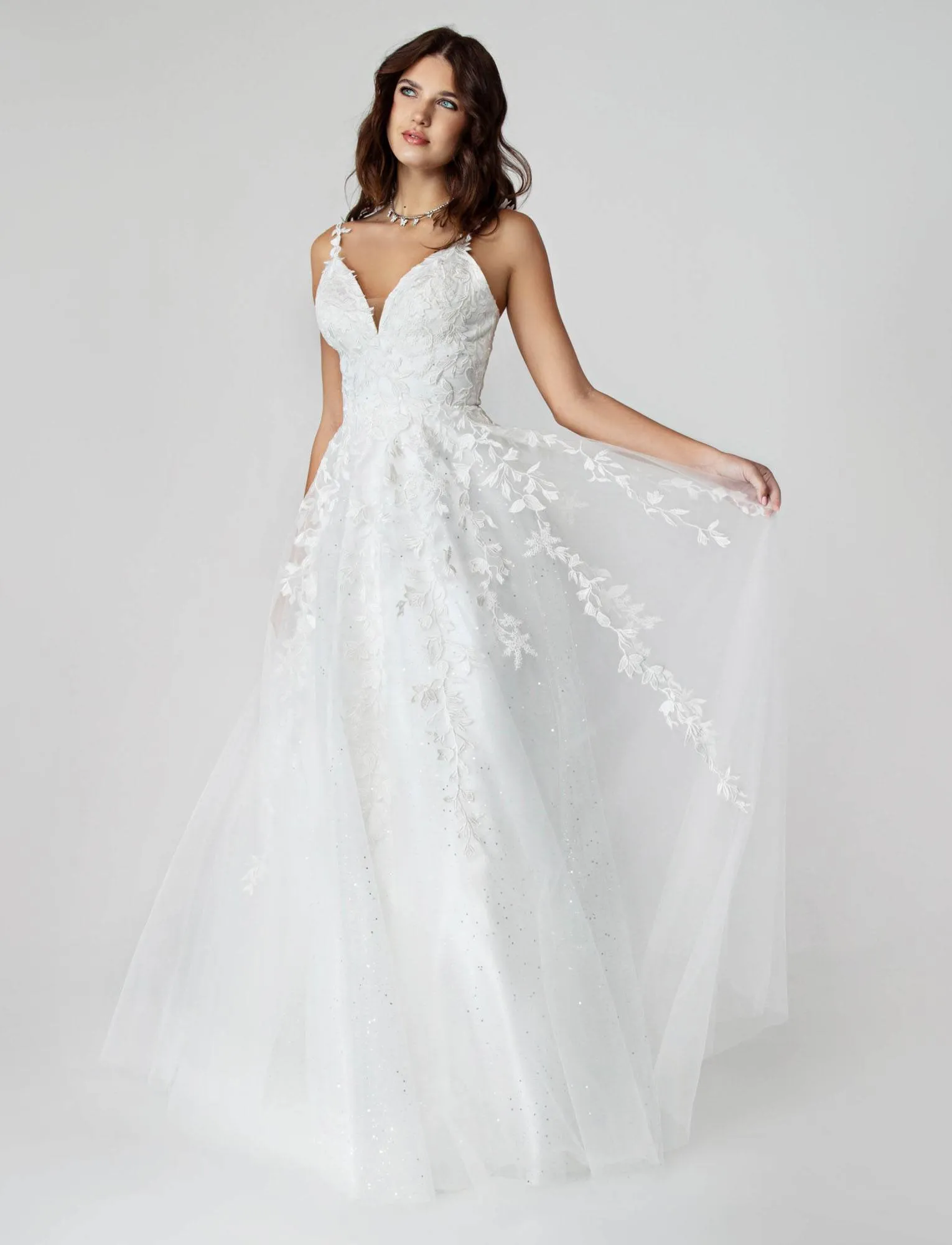 Eureka 9858 Floor Length A-Line Glitter Mesh Gown