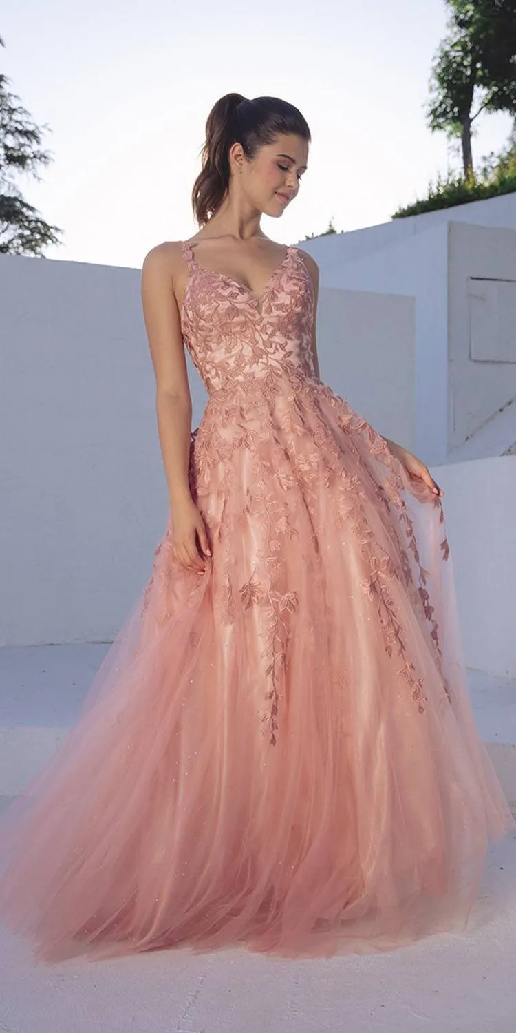 Eureka 9858 Floor Length A-Line Glitter Mesh Gown