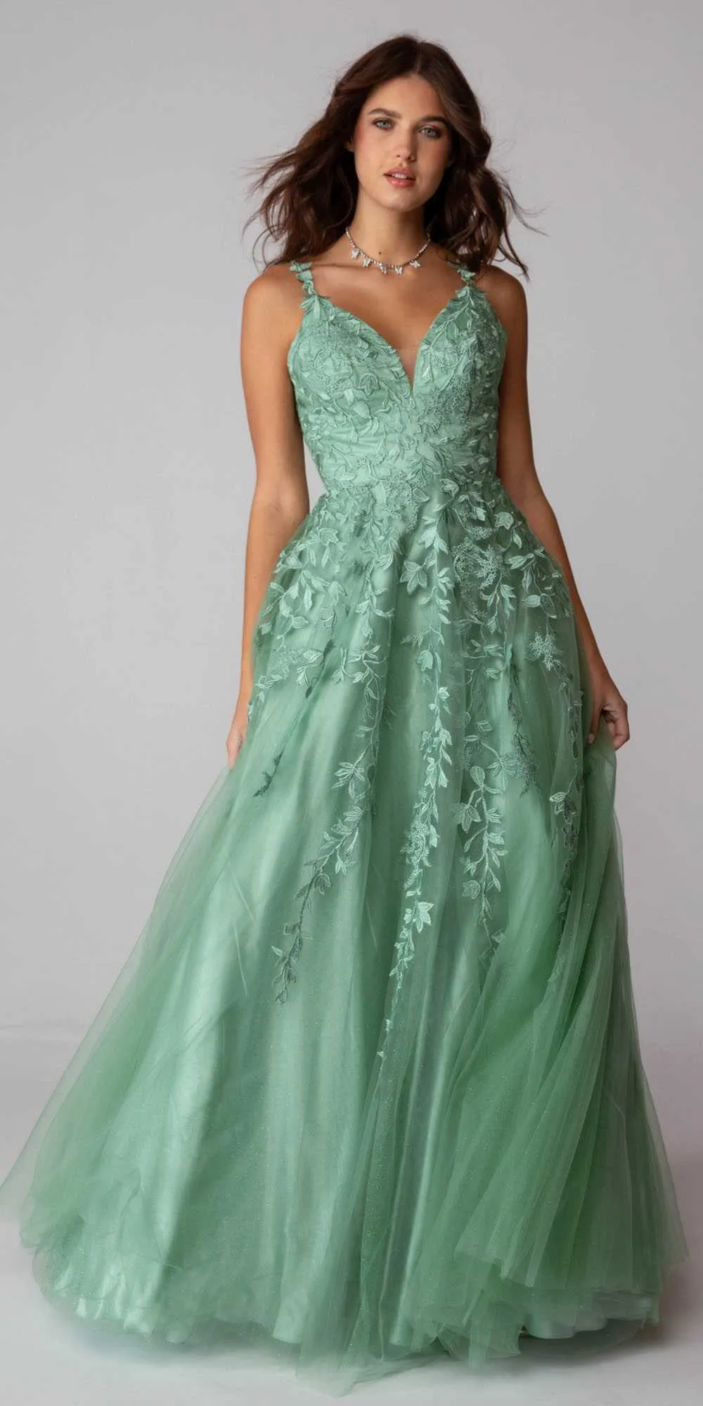 Eureka 9858 Floor Length A-Line Glitter Mesh Gown