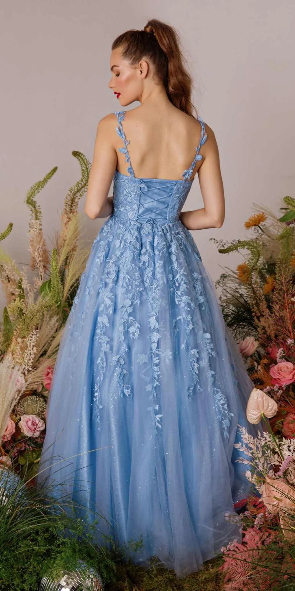 Eureka 9858 Floor Length A-Line Glitter Mesh Gown