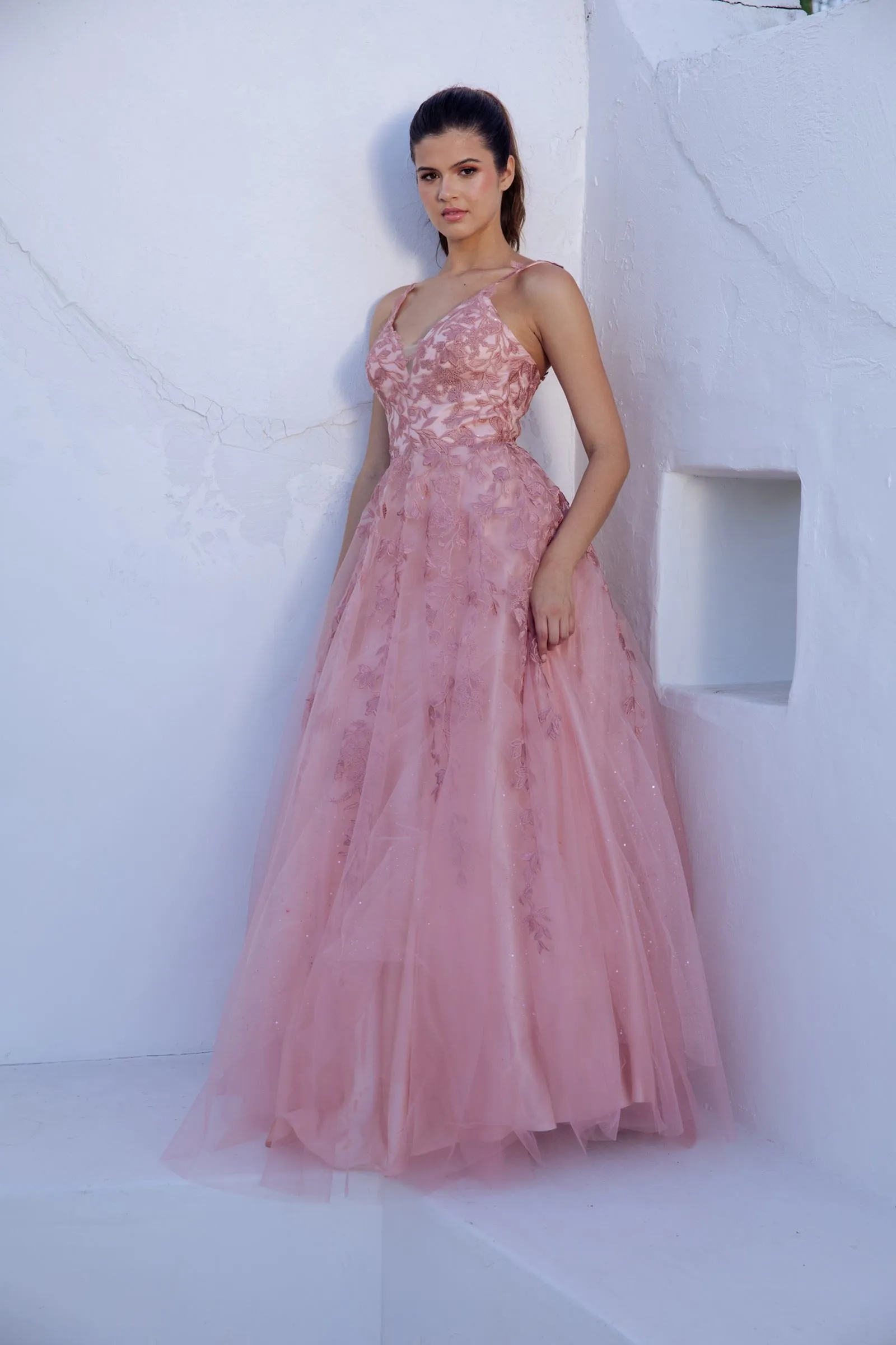 Eureka 9858 Floor Length A-Line Glitter Mesh Gown