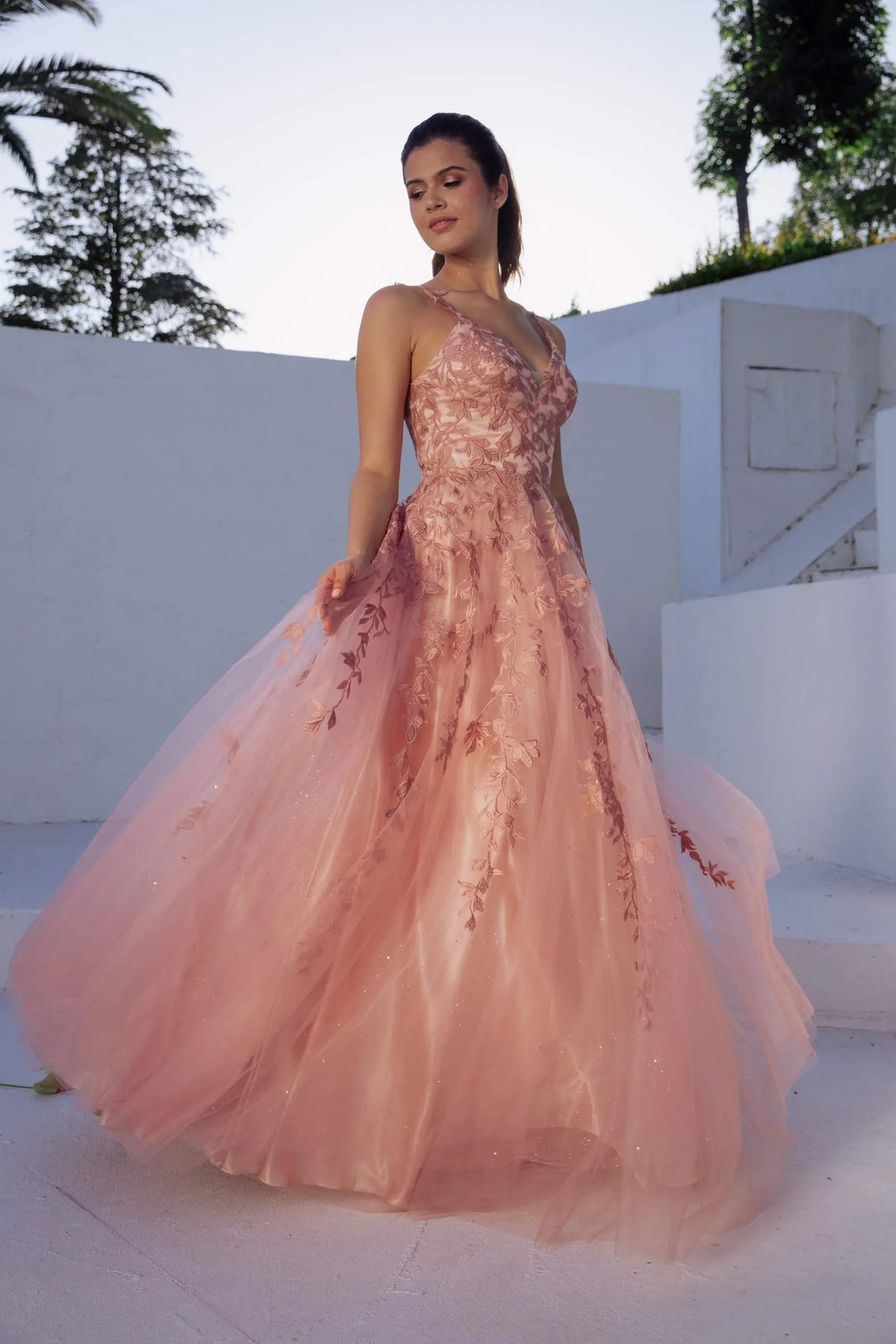 Eureka 9858 Floor Length A-Line Glitter Mesh Gown