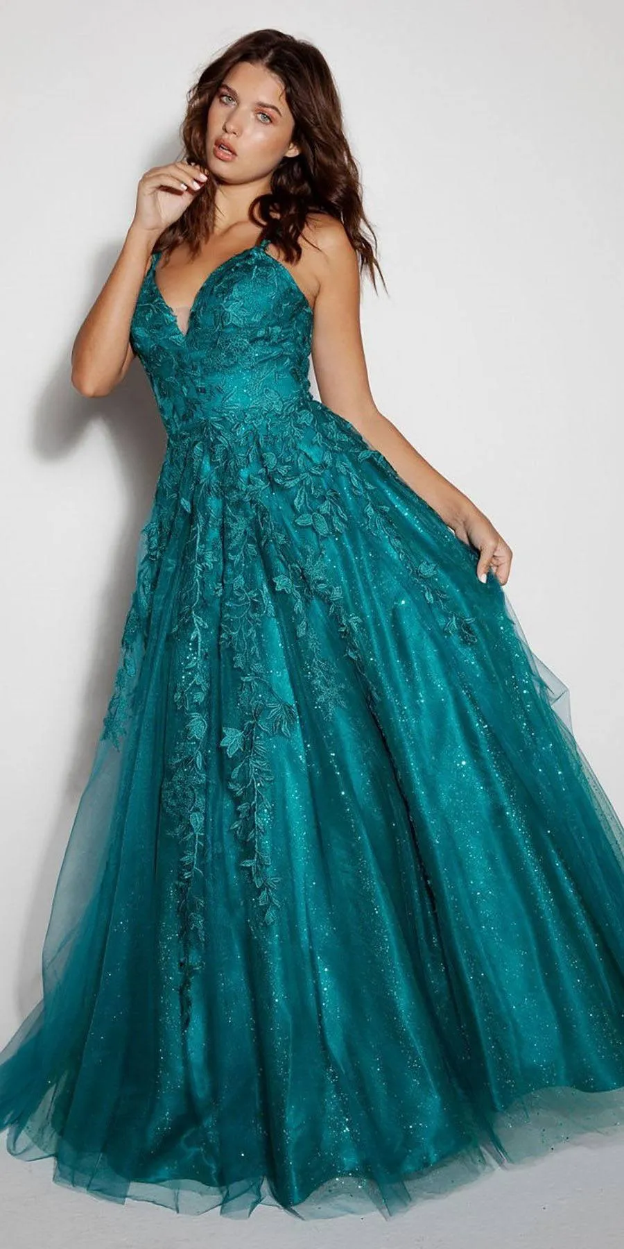 Eureka 9858 Floor Length A-Line Glitter Mesh Gown