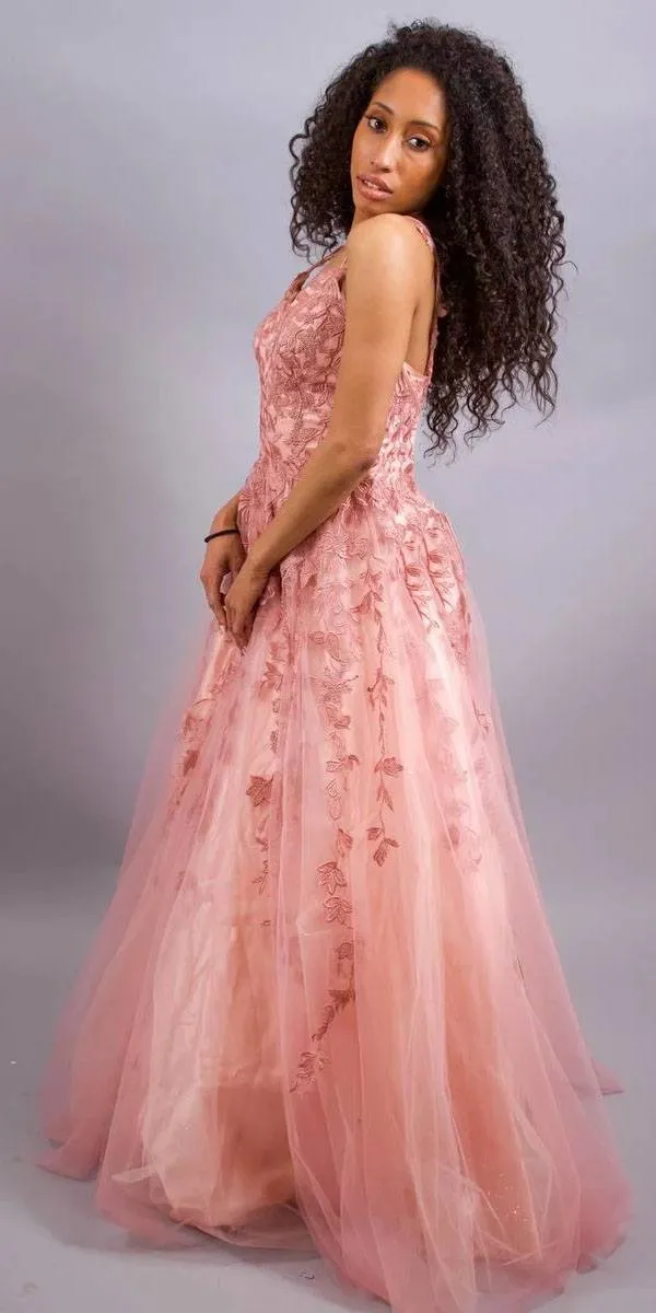 Eureka 9858 Floor Length A-Line Glitter Mesh Gown