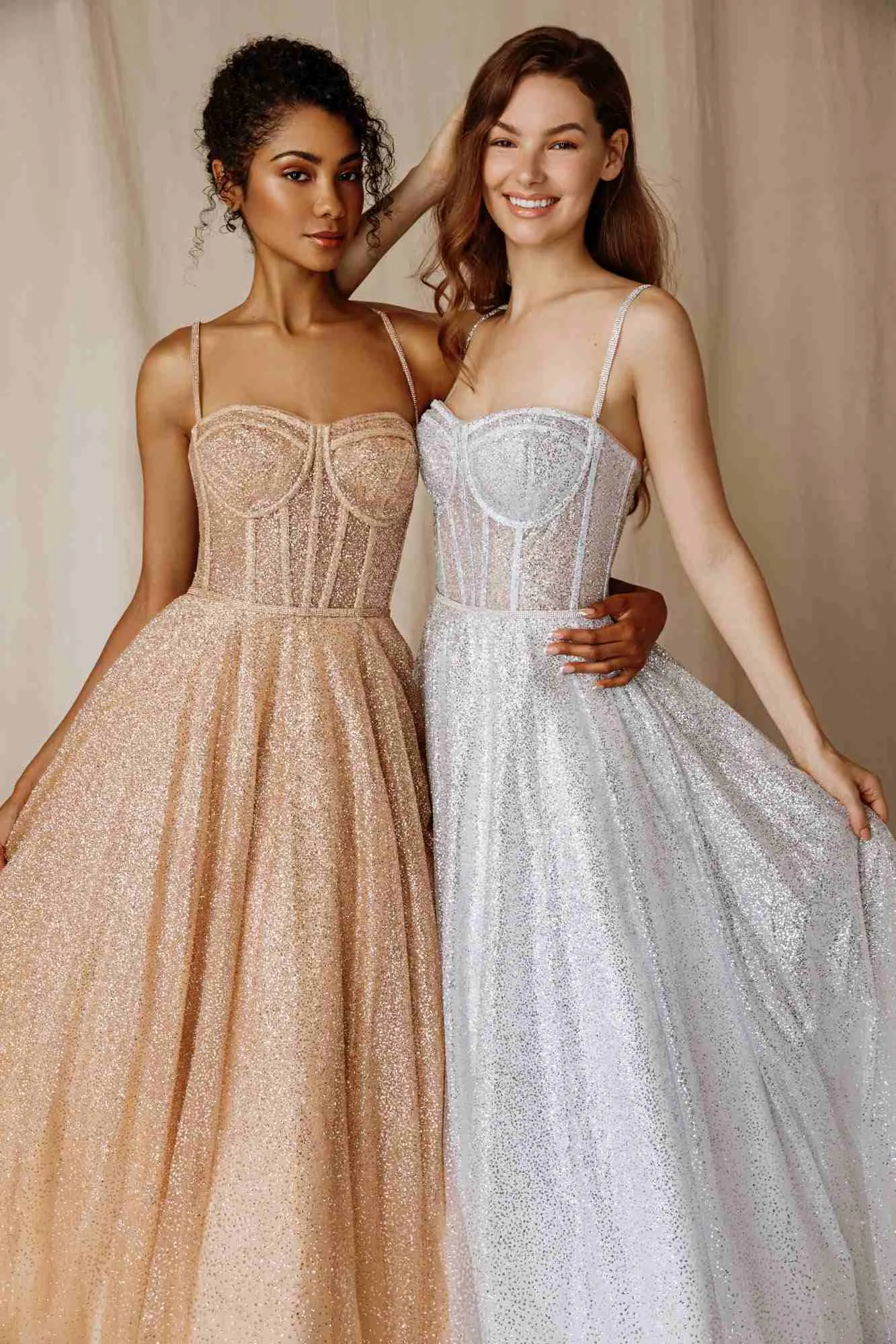 Eureka 9900 Long Glitter Mesh Gown with Boned Bodice