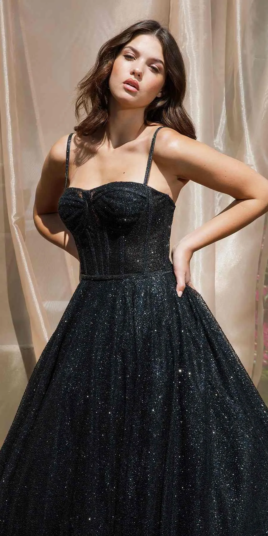 Eureka 9900 Long Glitter Mesh Gown with Boned Bodice