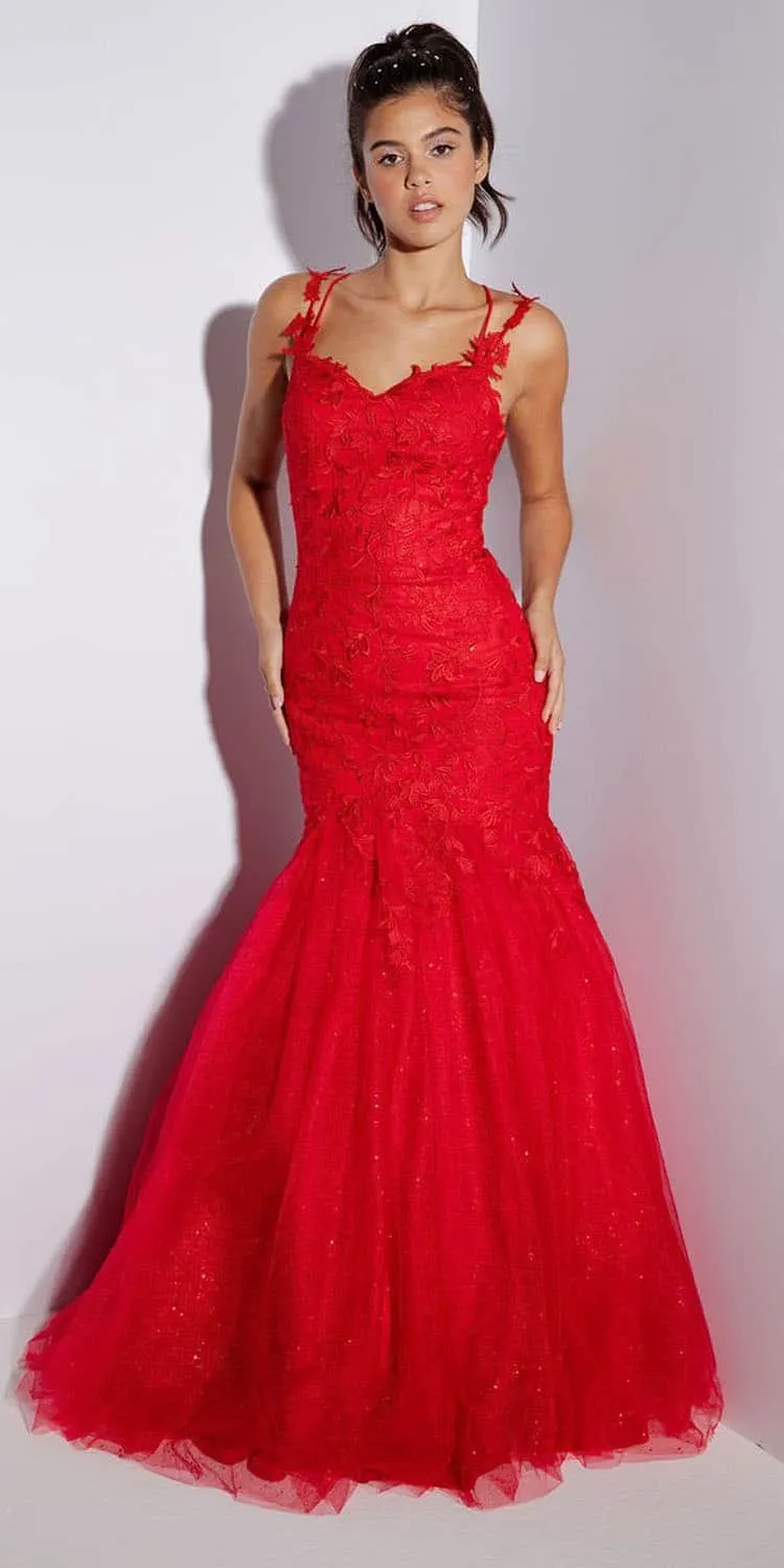 Eureka 9957A Glitter Mesh 3D Lace Embroidery Mermaid Gown