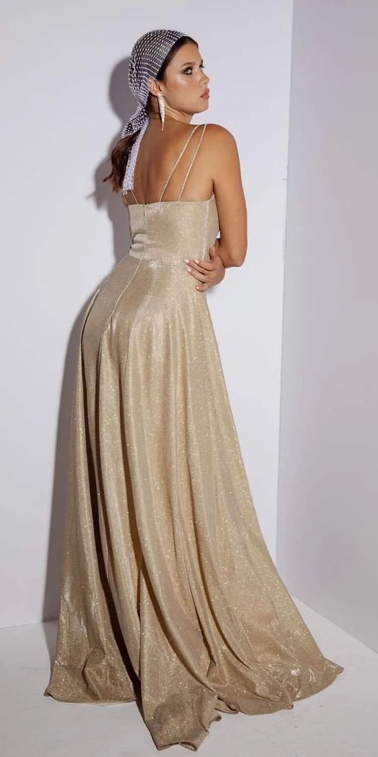 Eureka Fashion 8900 Floor Length Boat Neckline Sleeveless Glitter Dress