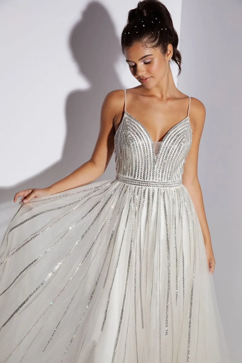 Eureka Fashion EK109 Floor Length A-Line Gemstone Accents Dress