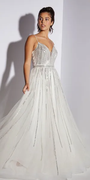 Eureka Fashion EK109 Floor Length A-Line Gemstone Accents Dress