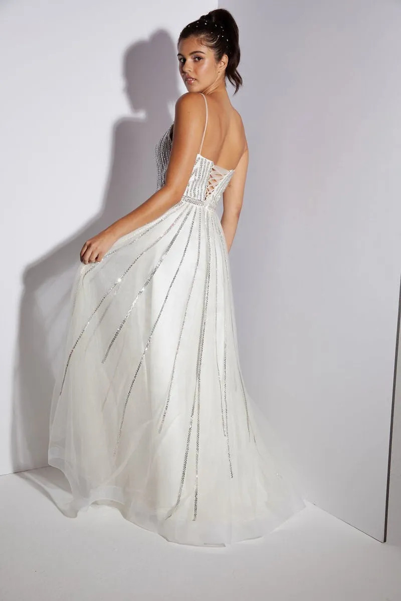 Eureka Fashion EK109 Floor Length A-Line Gemstone Accents Dress