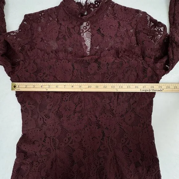 Eva Mendes Womens Lace Midi Dress 12 Tall Burgundy 3/4 Sleeve Formal Wedding
