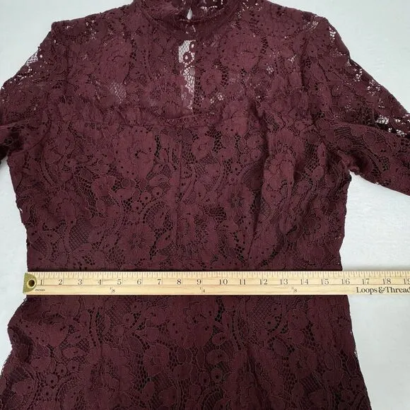 Eva Mendes Womens Lace Midi Dress 12 Tall Burgundy 3/4 Sleeve Formal Wedding