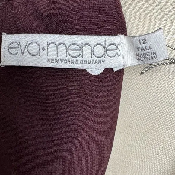 Eva Mendes Womens Lace Midi Dress 12 Tall Burgundy 3/4 Sleeve Formal Wedding