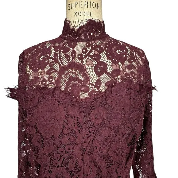 Eva Mendes Womens Lace Midi Dress 12 Tall Burgundy 3/4 Sleeve Formal Wedding