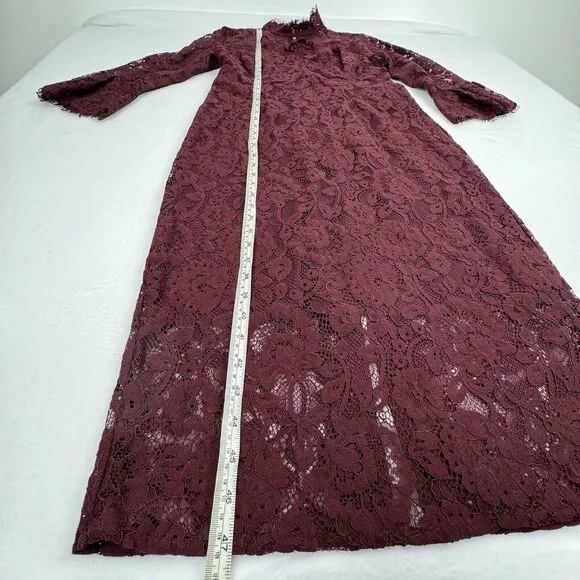 Eva Mendes Womens Lace Midi Dress 12 Tall Burgundy 3/4 Sleeve Formal Wedding