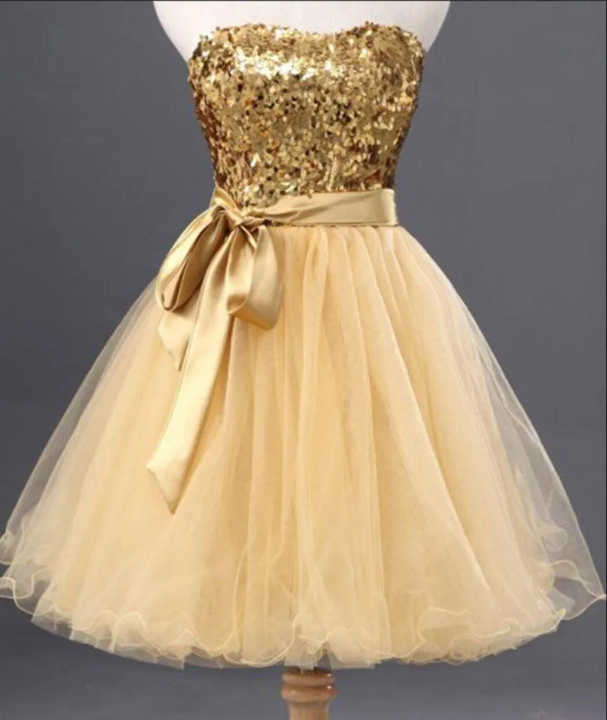 Fashion Gold Sequin Short Cute homecoming Dresses TR0028