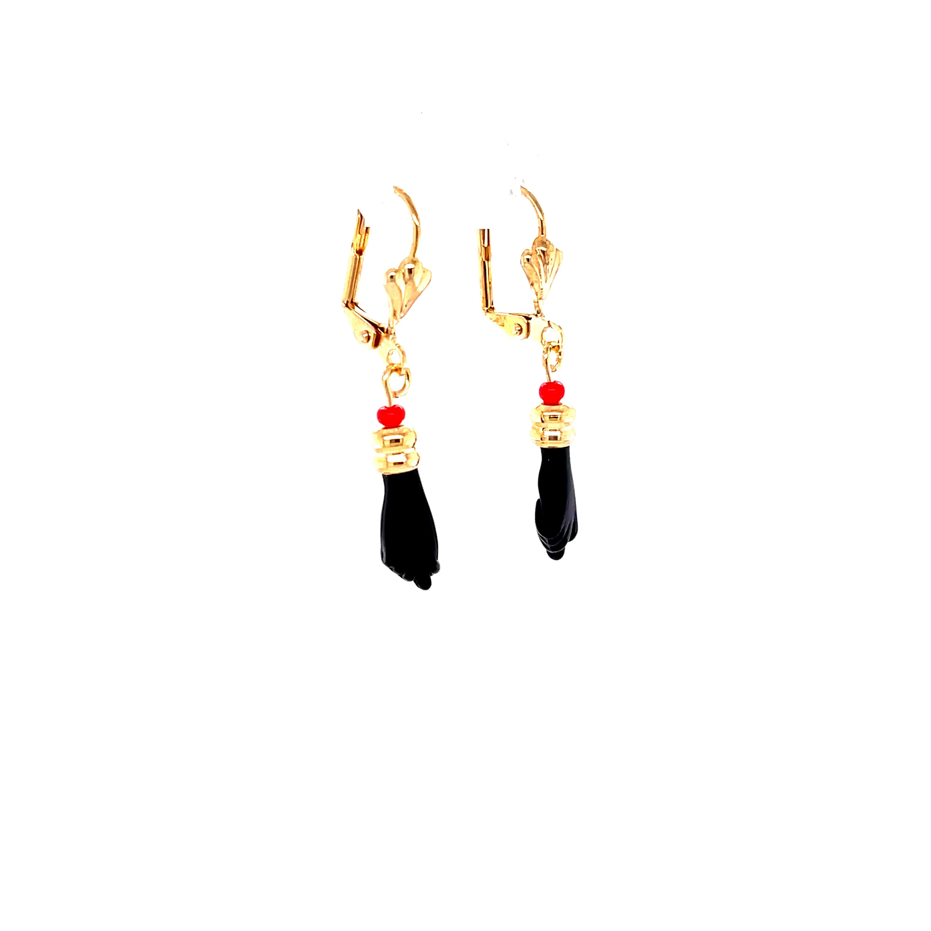Figa Hand Black Azabache Earrings Dangle Lever Back