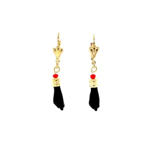 Figa Hand Black Azabache Earrings Dangle Lever Back