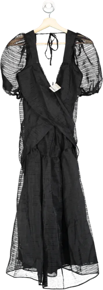 Free People Black Puff sleeve bow back Hailey Dress  UK 6